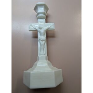 Vintage Westmoreland Milk Glass Crucifix Taper Candle Holder 9.5" Hexagonal Base